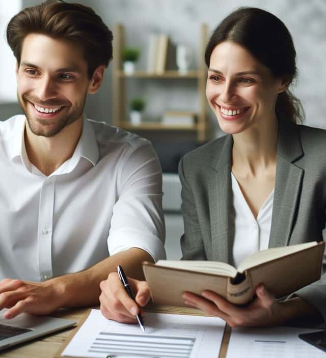 employés de bureaux devant un PC